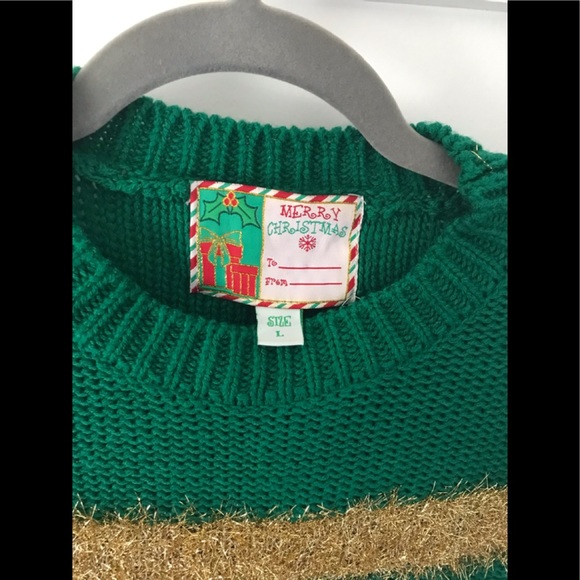 Merry Christmas Gold Tinsel & Candy-cane Sweater Green - Picture 11 of 15